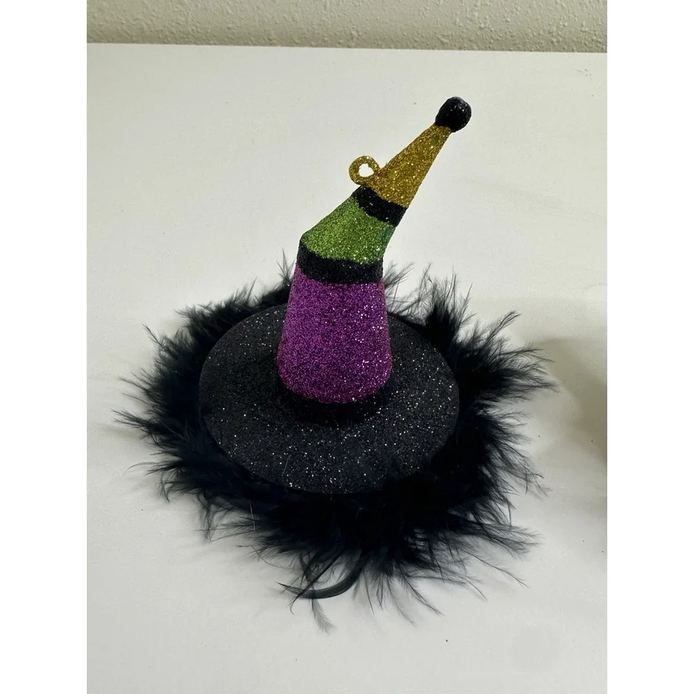 Pier 1 Halloween Ornament Day of Dead Top Hat Witch Hat Glitter Hanging Set 2